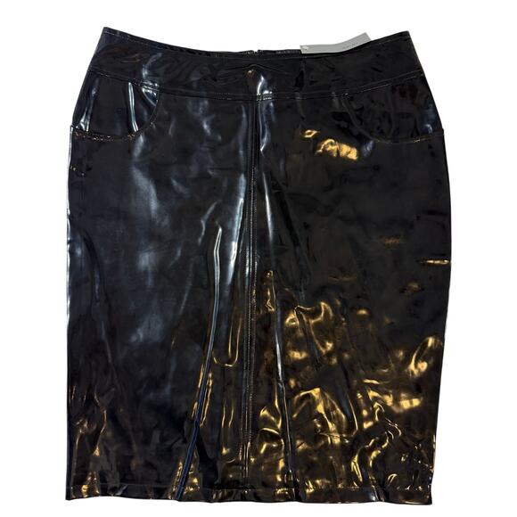 WD NY Black Patent Leather Pencil Skirt Women’s 8 - Picture 1 of 8